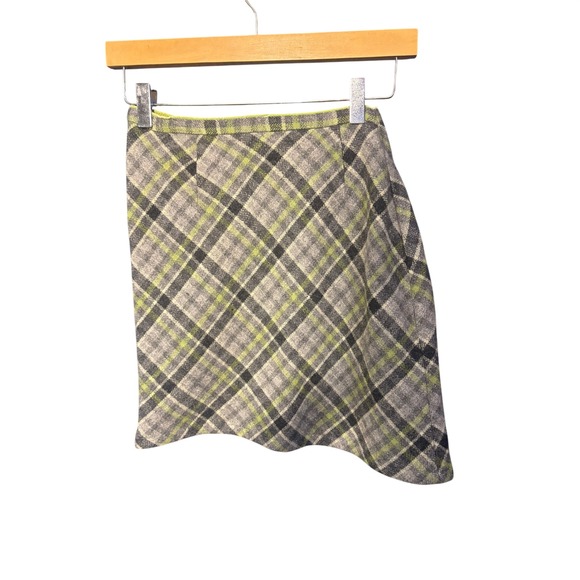 American Eagle Outfitters Dresses & Skirts - American Eagle Outfitters Plaid Wool Blend Mini Skirt Grey Lime Green Size 0